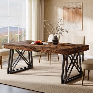 63-Inch Dining Table for 4-6, Farmhouse Kitchen Table with Sturdy Metal ...
