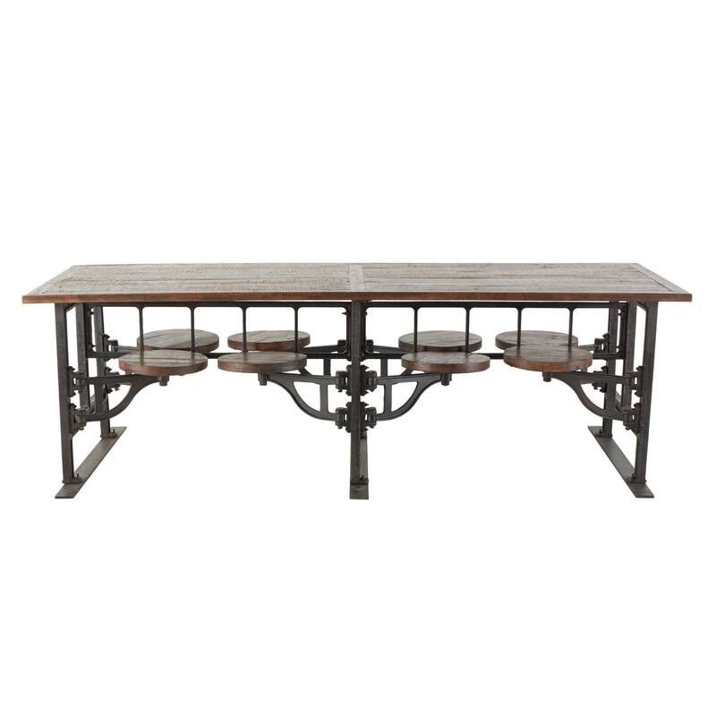 Teak Wood Dining Table with Two Attached Seats - Brown - Roche River Decor