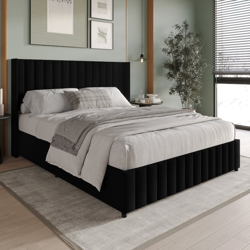 CraftPorch Minimalist Wingback Platform Lift Up Storage Bed