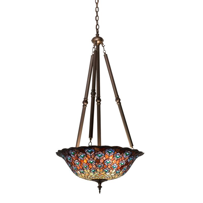 24 In. Wide Tiffany Peacock Feather Inverted Pendant