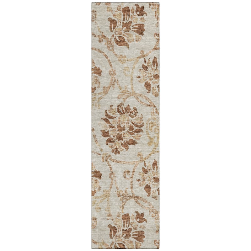Machine Washable Indoor/ Outdoor Chantille Scroll Floral Rug