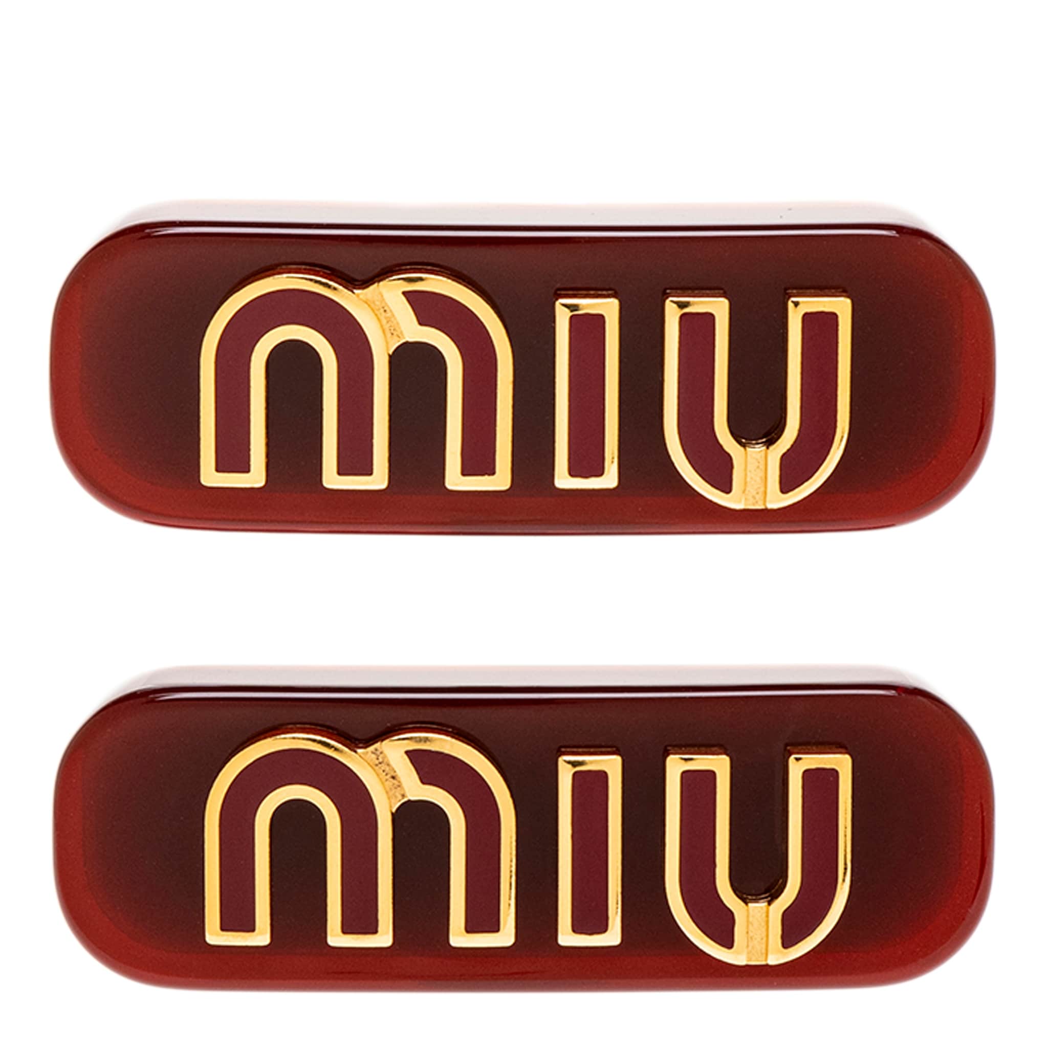 Miu Miu logo-lettering hair clips 2 pics Miu Miu Green Resin Set of Two Logo Hair Clip – OLIVER main image 3