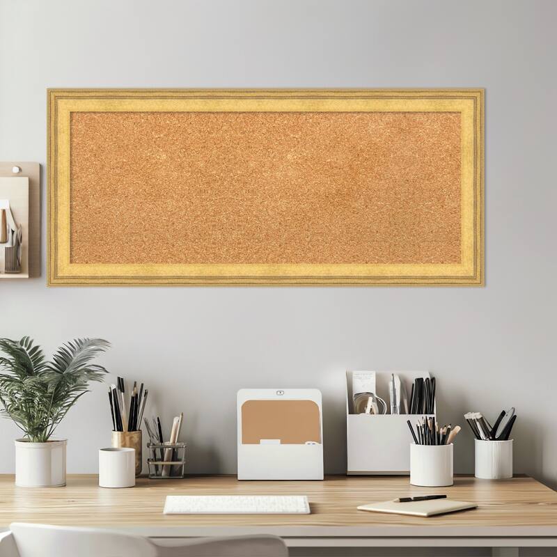 Owen Gold Wood Framed Cork Board - Bulletin Board, Organization Board, Pin Board