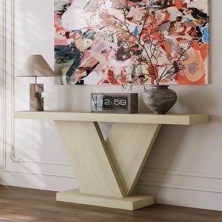 66 Inch Modern X-Leg Console Table With Solid Wood Veneer Geometric ...