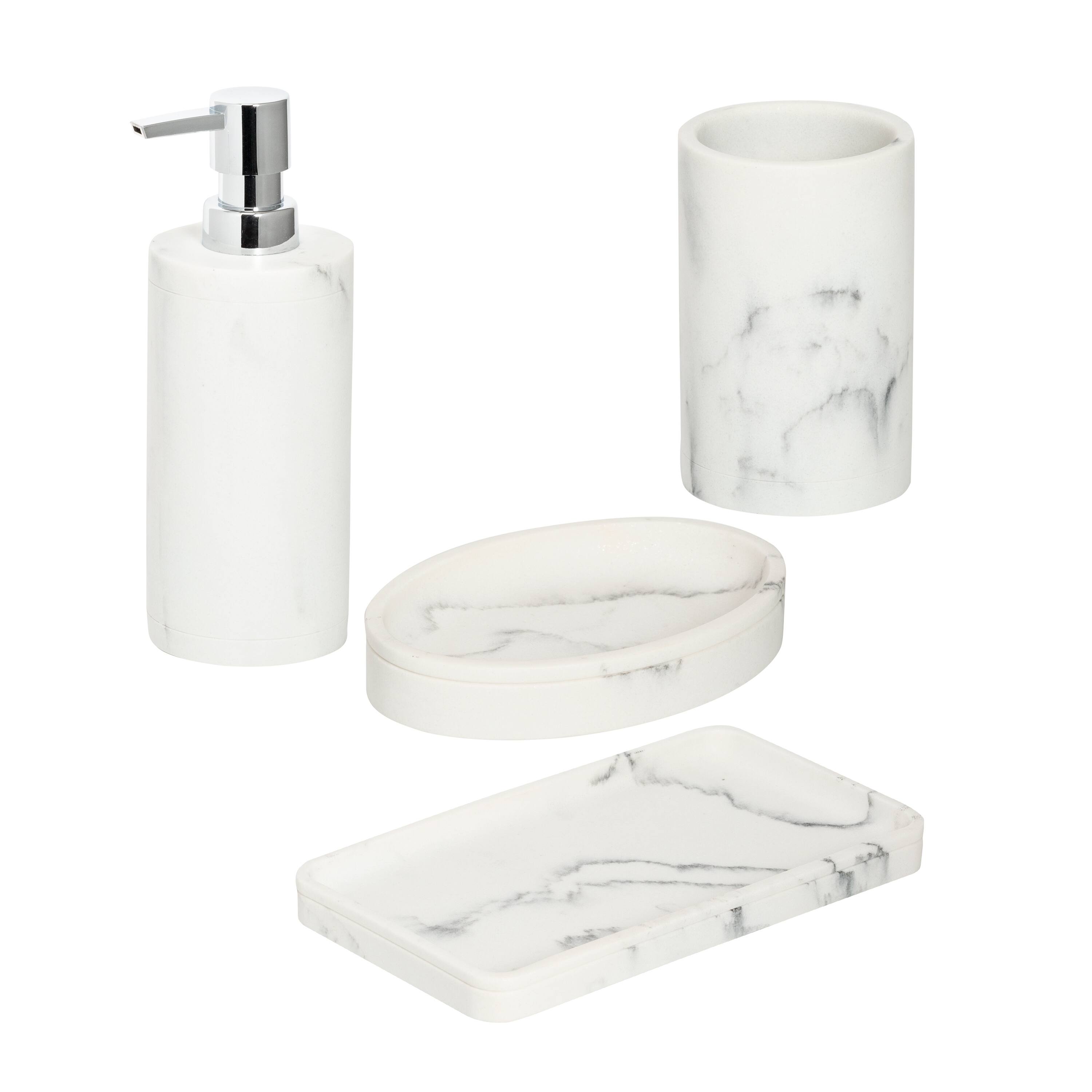 HoneyCanDo White Faux Marble 4Piece Bath Accessory Set On Sale