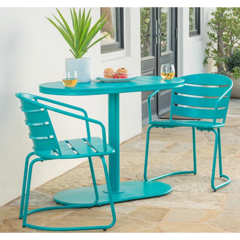 Santa Monica Outdoor 3-Piece Oval Bistro Chat Set by Christopher Knight Home - matte teal