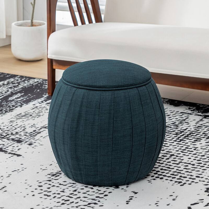Round Accent Storage Ottoman - Upholstered Circular Storage Box with Hidden Compartment and Cushion Seat for Modern Homes