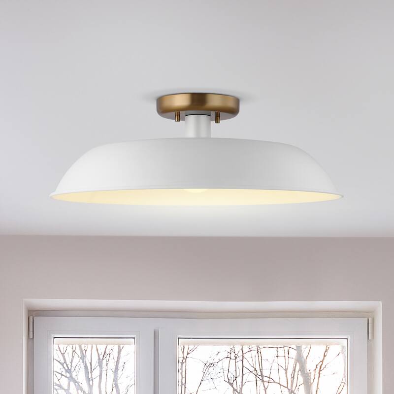 Colony - 1 Light - Medium Semi-Flush Mount Fixture - Matte White with Burnished Brass