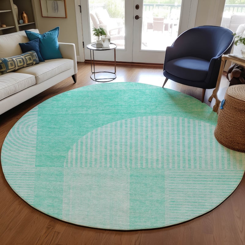 Machine Washable Indoor/ Outdoor Chantille Modern Deco Rug - Teal - 8' x 8'
