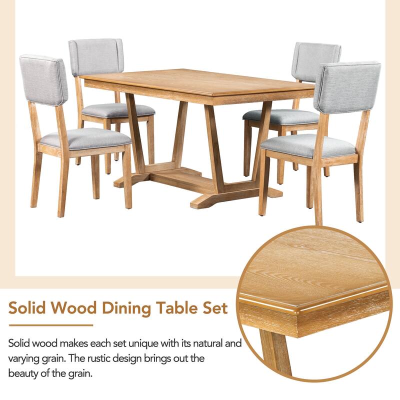 Mid-Century Modern Dining Table and Chair Set Small Apartment Dining Table and Chair Set with Trestle Table Base for Dining Room