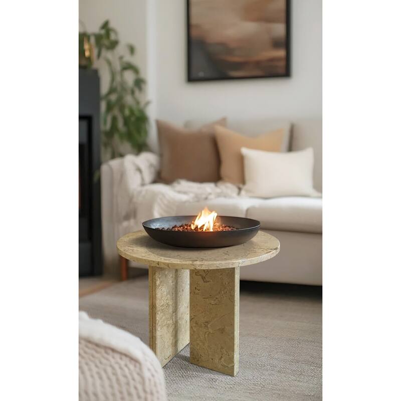 Roomfitters Round Marble Coffee Table, Natural Stone Side Table for Living Room, Solid Marble Accent Table