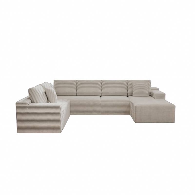 Roomfitters 131.9" Modular Sectional Sofa, 4-Piece Compressed Cloud Couch, No Assembly Required, Plush Corduroy, White