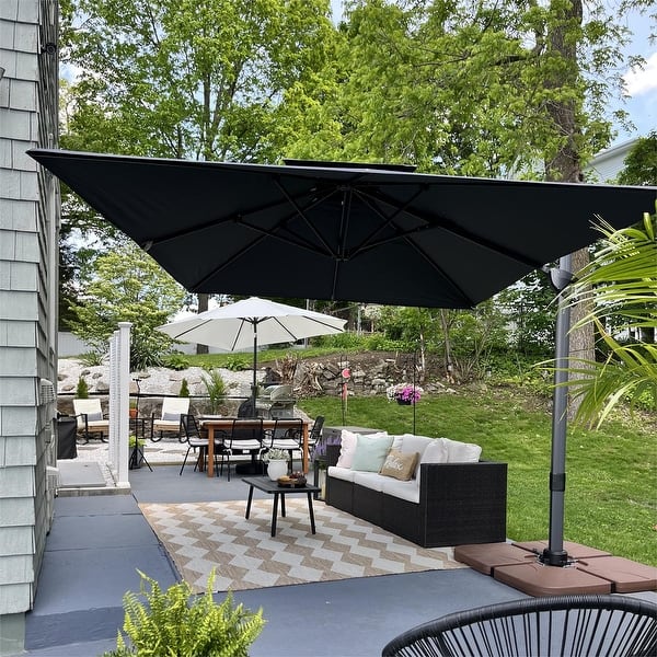 MAISON ARTS 12 ft Automatic Hydraulic Cantilever Umbrella Aluminum Pole 360 Degree Rotation - Grey-No Weights