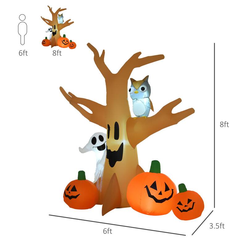 7.5FT Haunted Tree Owl Ghost Pumpkins Inflatable LED Outdoor Halloween Decor