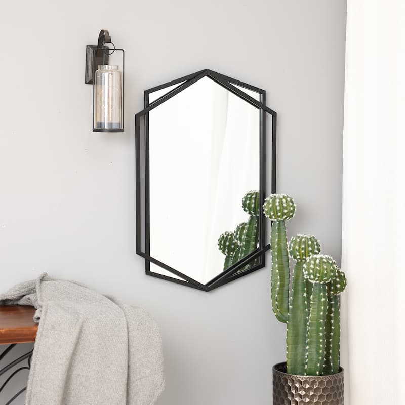 Black Metal Hexagon Frame Wall Accent Mirror, Bathroom Wall Mirror - 31.75" H x 22" W x 1.25" D