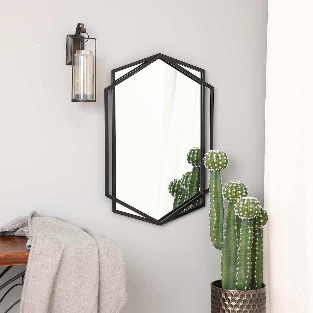 Black Metal Hexagon Frame Wall Accent Mirror, Bathroom Wall Mirror - 31.75" H x 22" W x 1.25" D