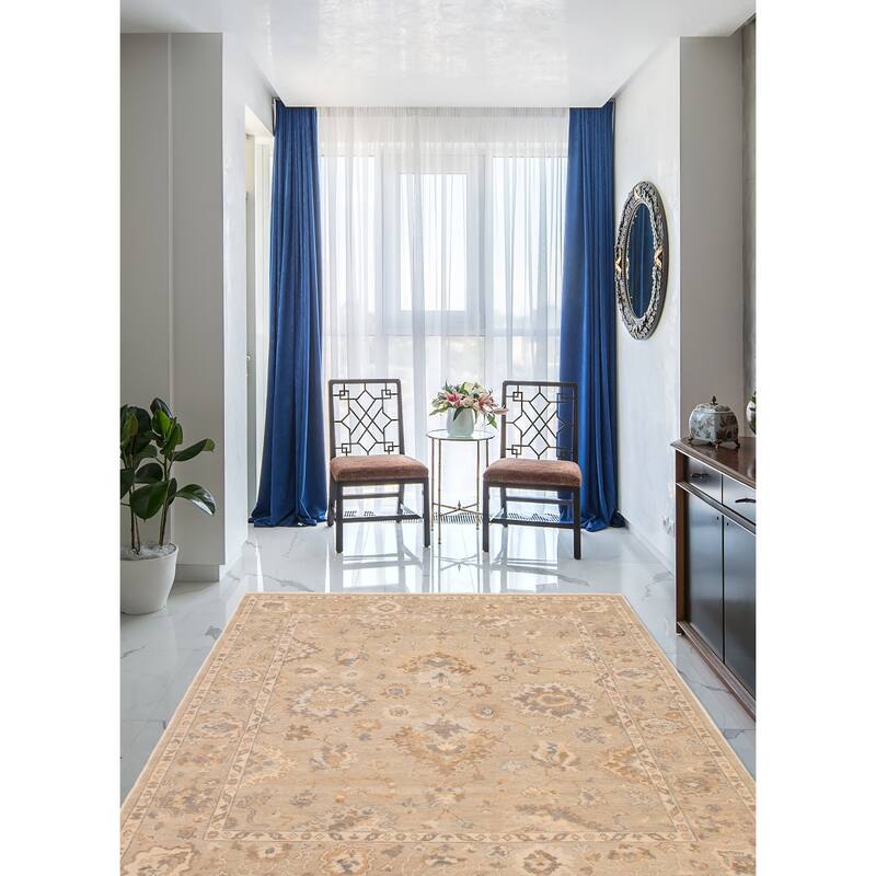 ECARPETGALLERY Hand-knotted Oushak Khaki, Light Grey Wool Rug - 8'1 x 10'1
