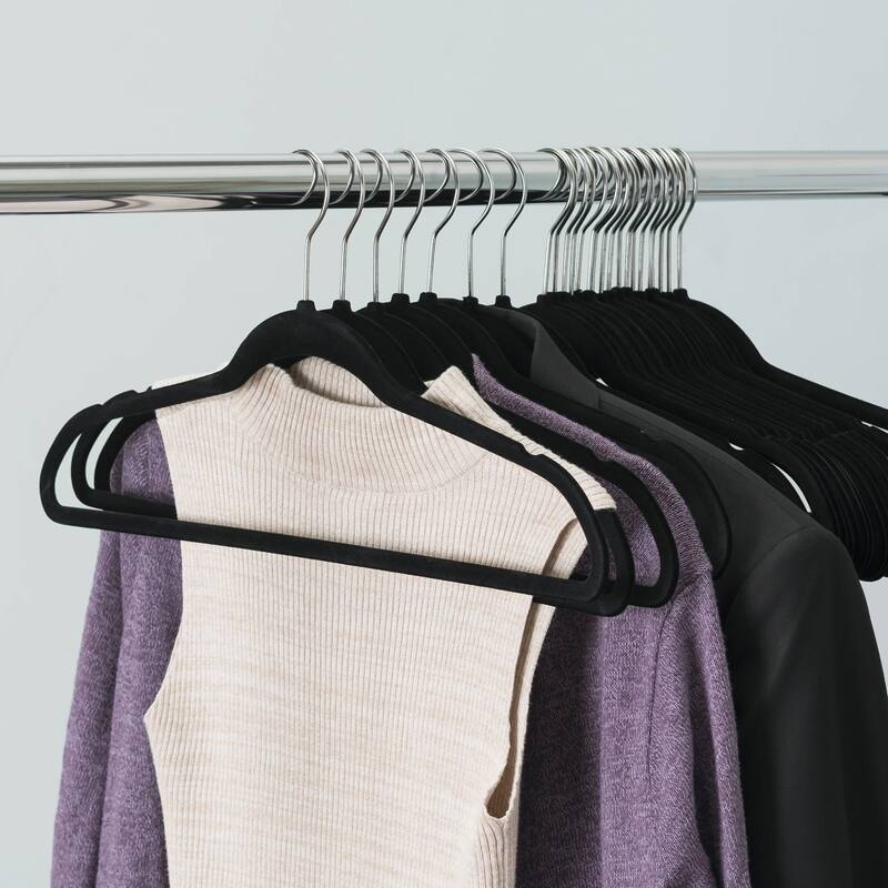 VECELO Mackaylee Velvet Hangers, Non Slip Standard Clothes Hanger Set, Heavy Duty Ivory Hangers(30/50/60/100 Pack)