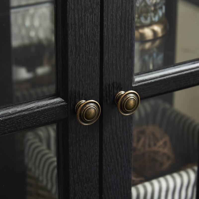 LED Curio Display Cabinet with Grille Doors, Antique Display Cabinet with Adjustable Shelves, Wooden Accent Storage Cabinet