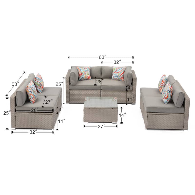 COSIEST 7-Piece Outdoor Patio Sectional Wicker Sofa With Coffee Table