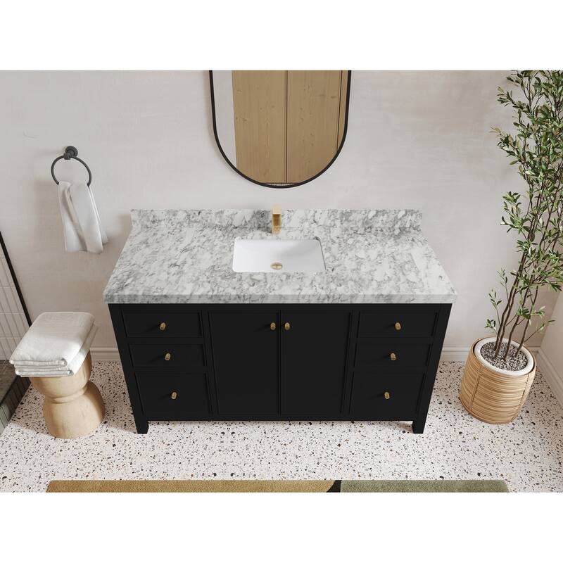 Willow Collections 60 in. W x 22 in. D Chicago Single Bowl Sink Bathroom Vanity with Countertop - 2"Carrara Marble - Black