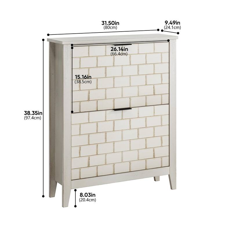 Shoe Storage Cabinet with 2 Flip Drawers & Adjustable Shelves, Freestanding Wooden Cabinet, Shoe Cabinet with Solid Wood Legs
