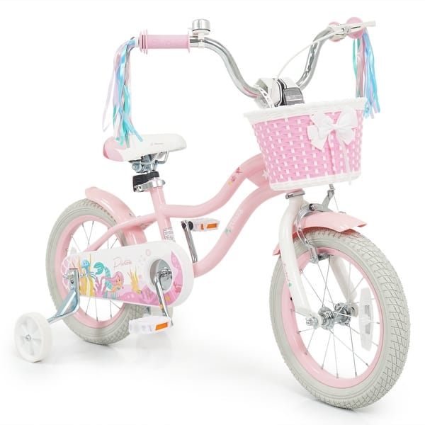 slide 2 of 10, Gymax 14'' Kids Bike w/Training Wheels Hand Coaster Brakes Adjustable Pink