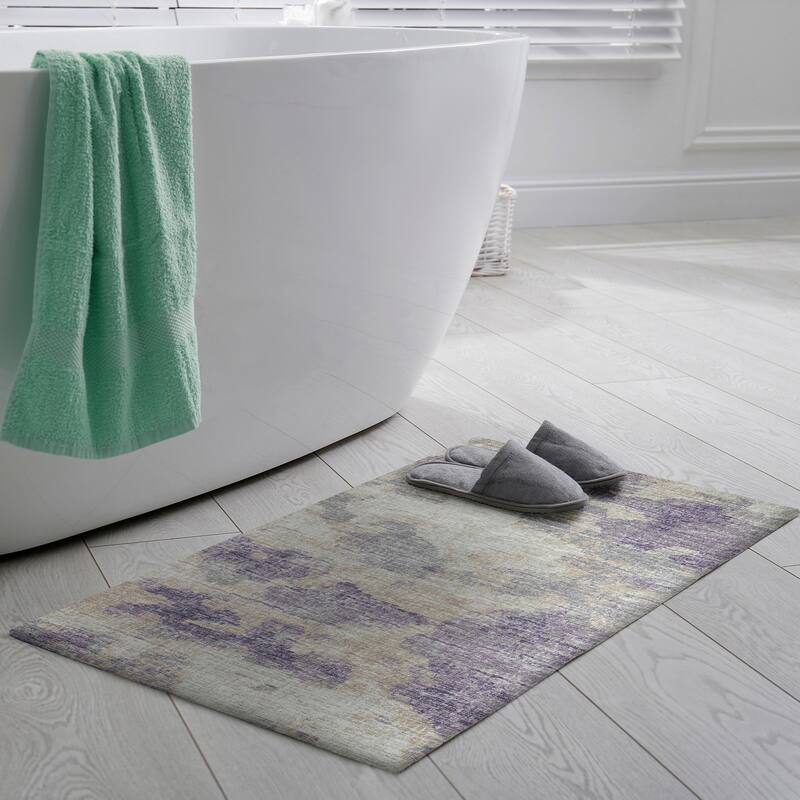Indoor/ Outdoor Accord Modern Waves Washable Rug New - 1'8" x 2'6" - Purple Mauve Silver