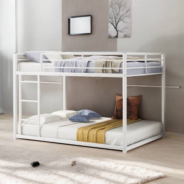 slide 2 of 10, Full over Full Metal Bunk Bed with Ladder and Safety Guardrails for Kids, White White