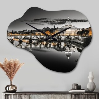 Wall Watch Design Rome Designart - Black And White Rome Cityscape - Rome Large Wall Clock in ...