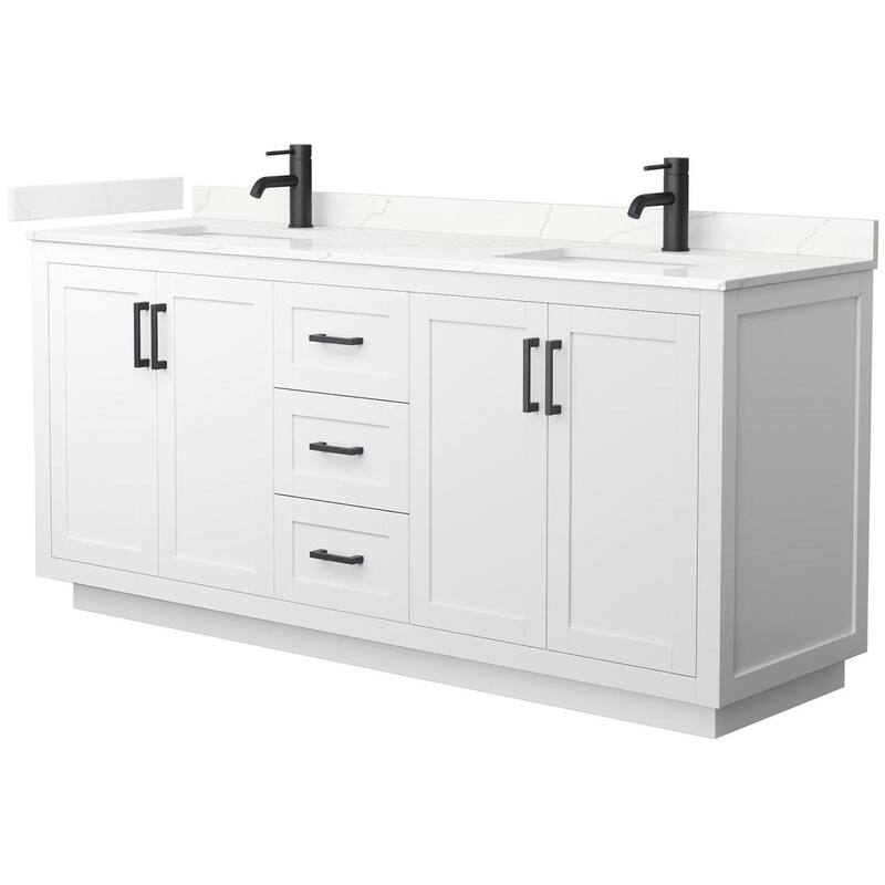 Wyndham Collection WCF292972D-QTZ-UNSMXX Miranda 72" Free Standing - White / Giotto Quartz Top / Matte Black Hardware