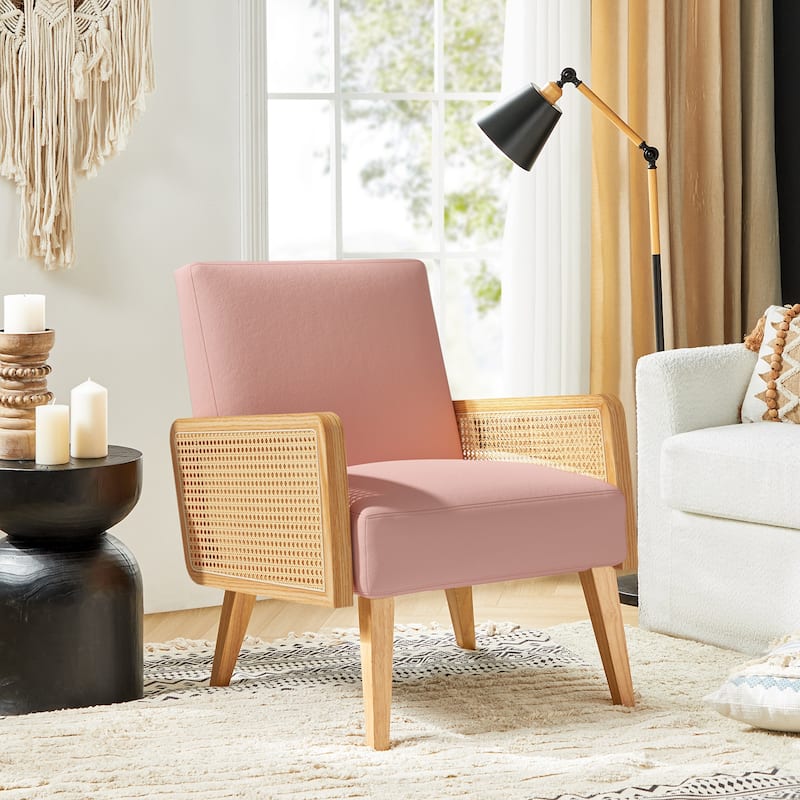 Carmina Upholstered Accent Chair with Natural Rattan Arms by HULALA HOME