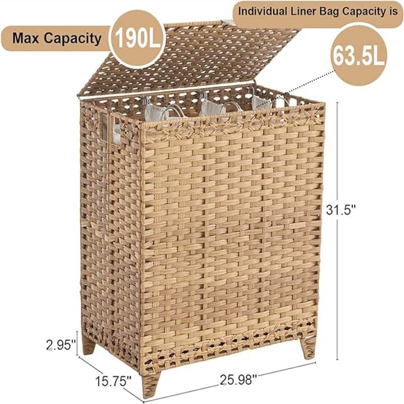 Laundry Hamper with Lid, 190L Large Laundry - 25.98"L x 15.75"W x 28.55"H