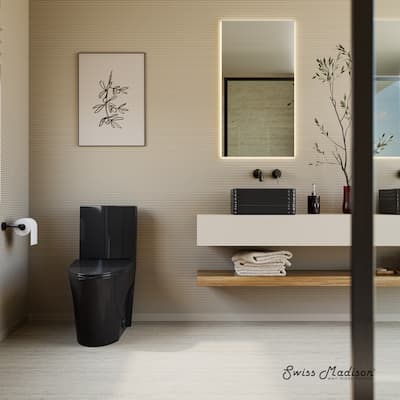 St. Tropez One Piece Elongated Toilet Vortex Flush In Glossy Black 1.1/1.6 Gpf - 26.5" x 16.0" x 31.0"