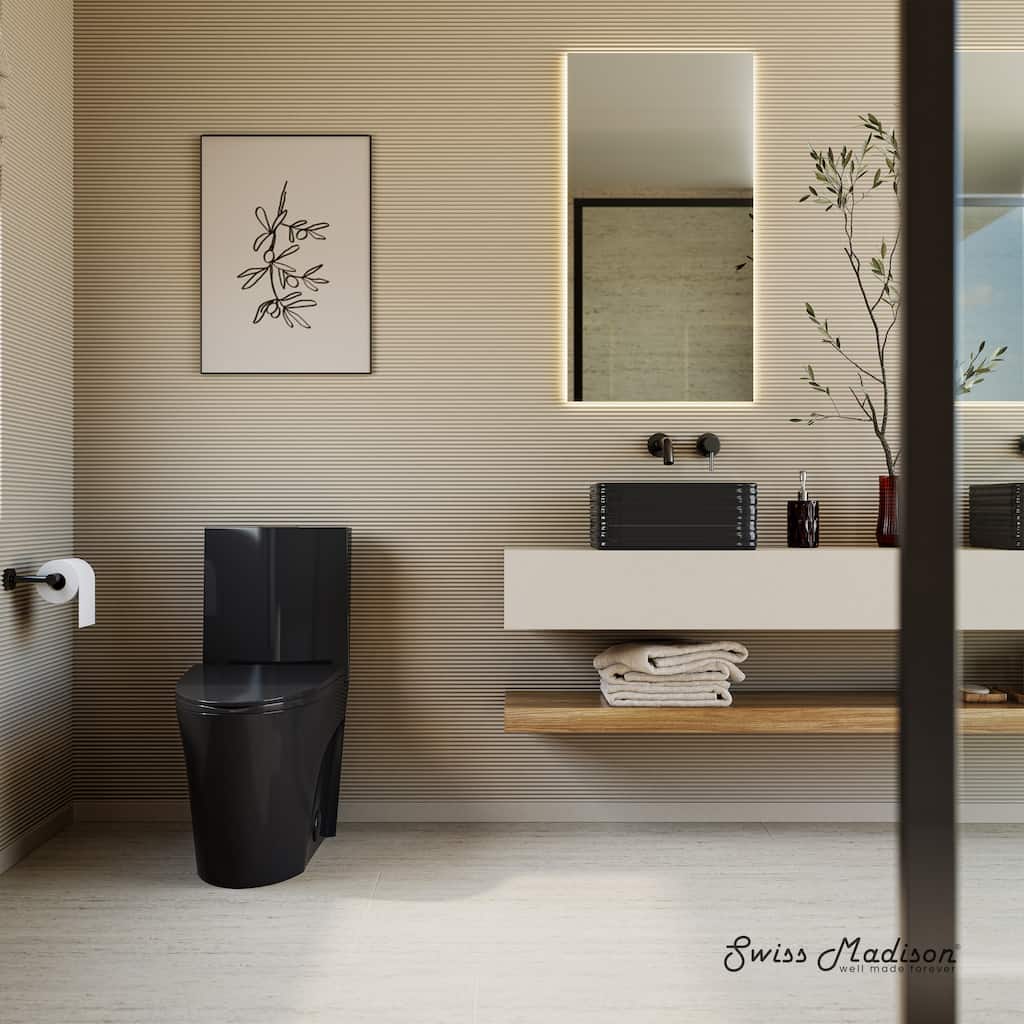 St. Tropez One Piece Elongated Toilet Vortex Flush In Glossy Black 1.1/1.6 Gpf - 26.5" x 16.0" x 31.0"
