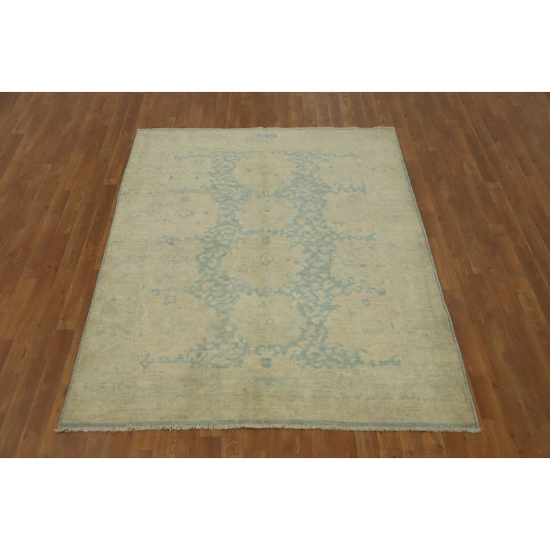 Hand Knotted Oriental 100% Wool Carpet Traditional Floral Navy Blue & Blues Ziegler Area Rug - 6' 6'' X 5' 4''