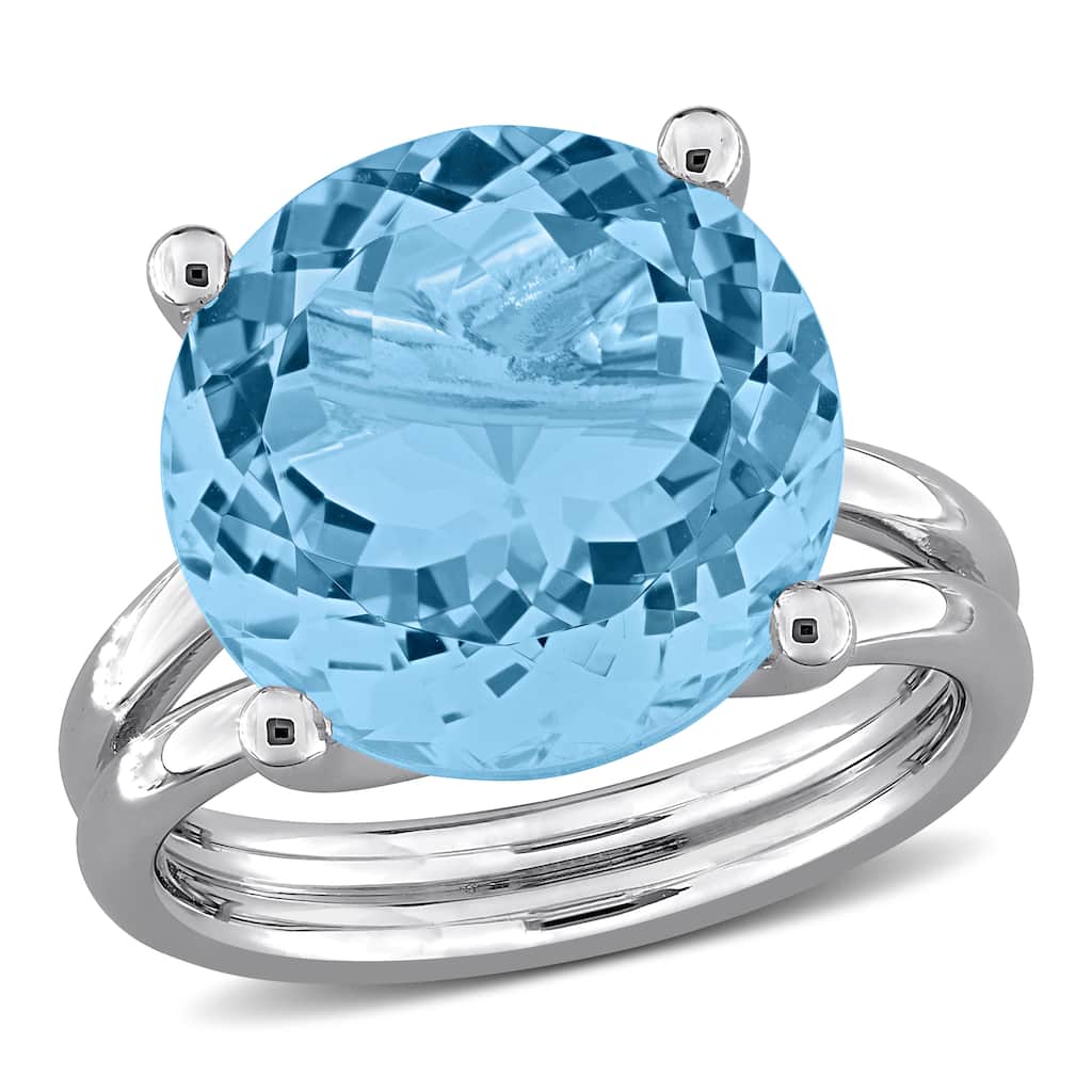Miadora 12 1/4ct TGW Sky Blue Topaz Solitaire Cocktail Ring in Sterling Silver