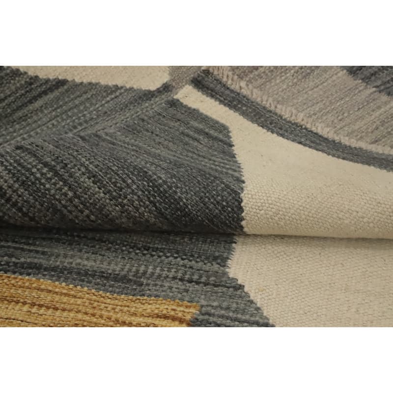 Hand Woven Oriental 100% Wool Carpet Southwestern Modern Beige & Ivories Kilim Runner Rug - 9' 9'' X 2' 8''