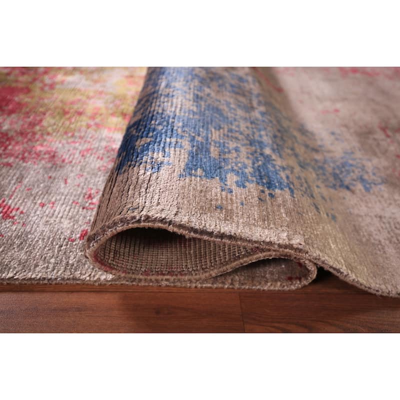Contemporary Indian Area Rug Handmade Abstract Wool Carpet - 6'7" x 9'8"