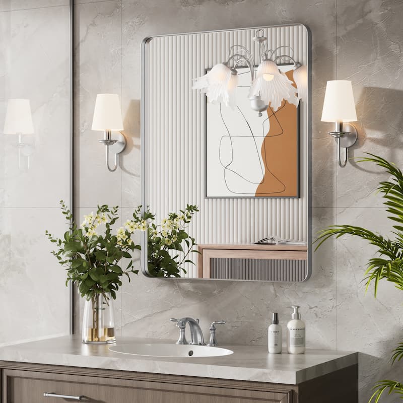 Wall Mirror Vanity Mirror Bathroom Mirror with Round Corner (1 Piece)