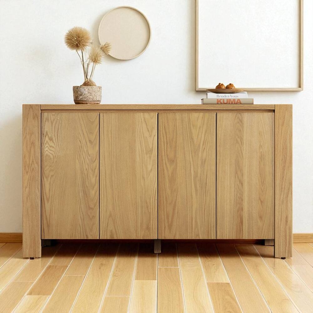 Retro 4-Door Buffet Cabinet with Adjustable Shelves, Distressed Wood Sideboard Storage for Dining Room or Kitchen