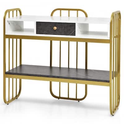 Console Table with Drawer Storage Shelf Wide Tabletop-White - 35.5" x 13" x 31.5"(L x W x H)