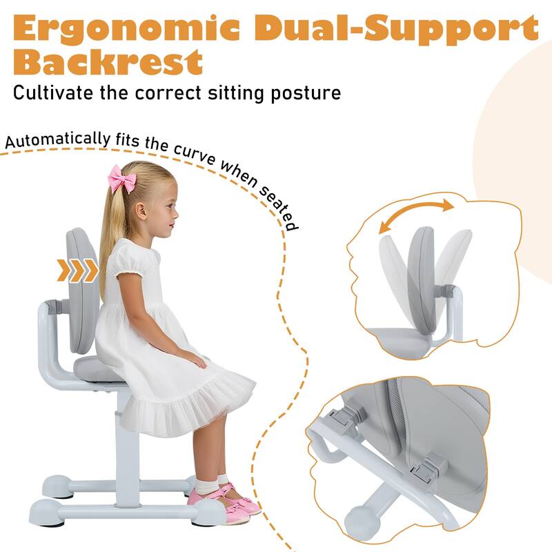 Adjustable Kids Desk Chair with Ergonomic Backrest Padded Foam Seat Metal Frame for Study and Play Ages 3 Plus