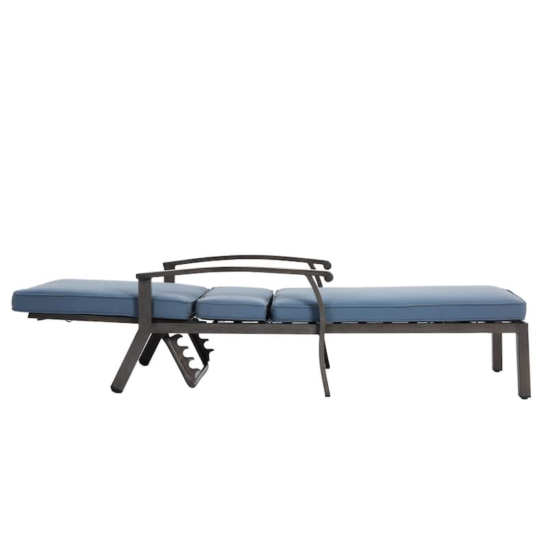 Outdoor Aluminum Cast Adjustable Chaise Lounge Chair with Wheels