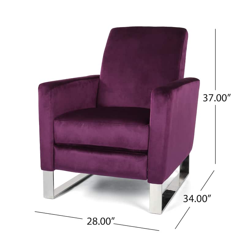 Brightwood Modern Velvet Recliner w/ Steel Legs by Christopher Knight Home