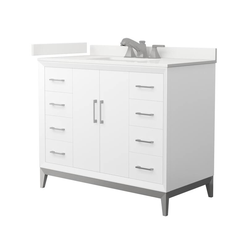 Wyndham Collection WCH818142S-QTZ-US3MXX Amici 42" Free Standing - White / White Quartz Top / Brushed Nickel Hardware