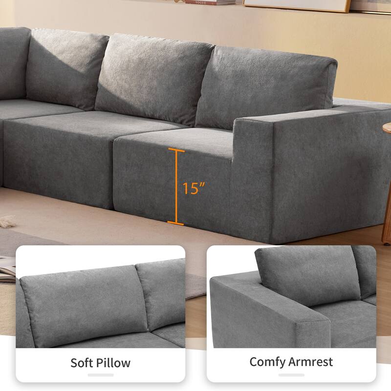 Minimalist Modular Sectional Sofa with Spring Pack Support and 2 Handrails for Modern Living Rooms or Apartments