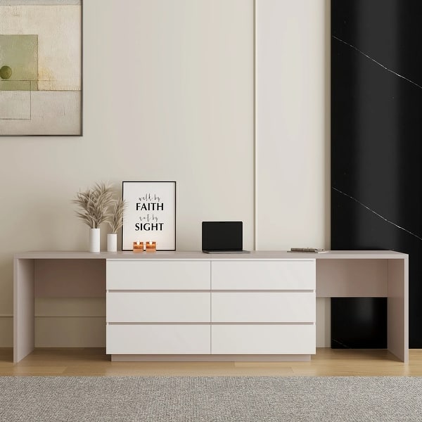 Modern Home Office Expandable Dresser Desk Combo with Drawers