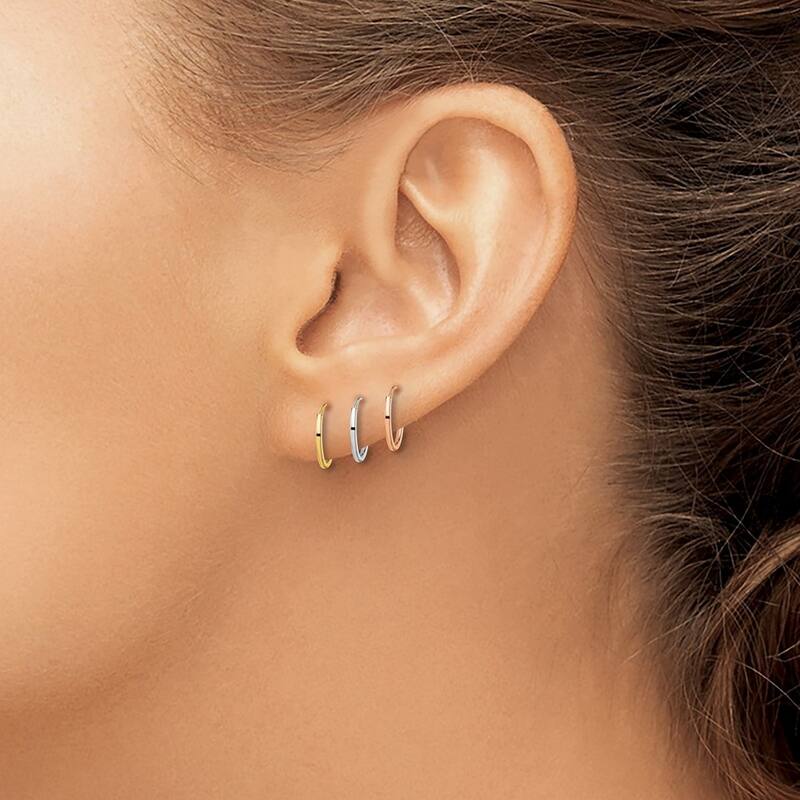 Curata 14k Tri Color Gold 3 pair Hoop Earrings Set
