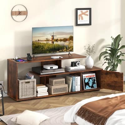 60" TV Stand w/ Charging Station Storage Shelves Industrial - 59"